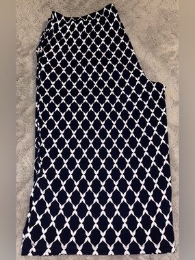 Susan Graver navy/white geometric print liquid knit wide leg capri pants Size 2X
